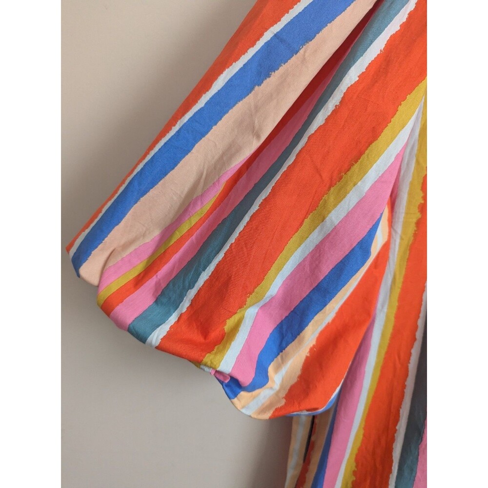 FATE Rainbow Stripe Balloon Sleeve A-line Dress Cotton Mini S Colorful Boho Fun - Picture 5 of 14